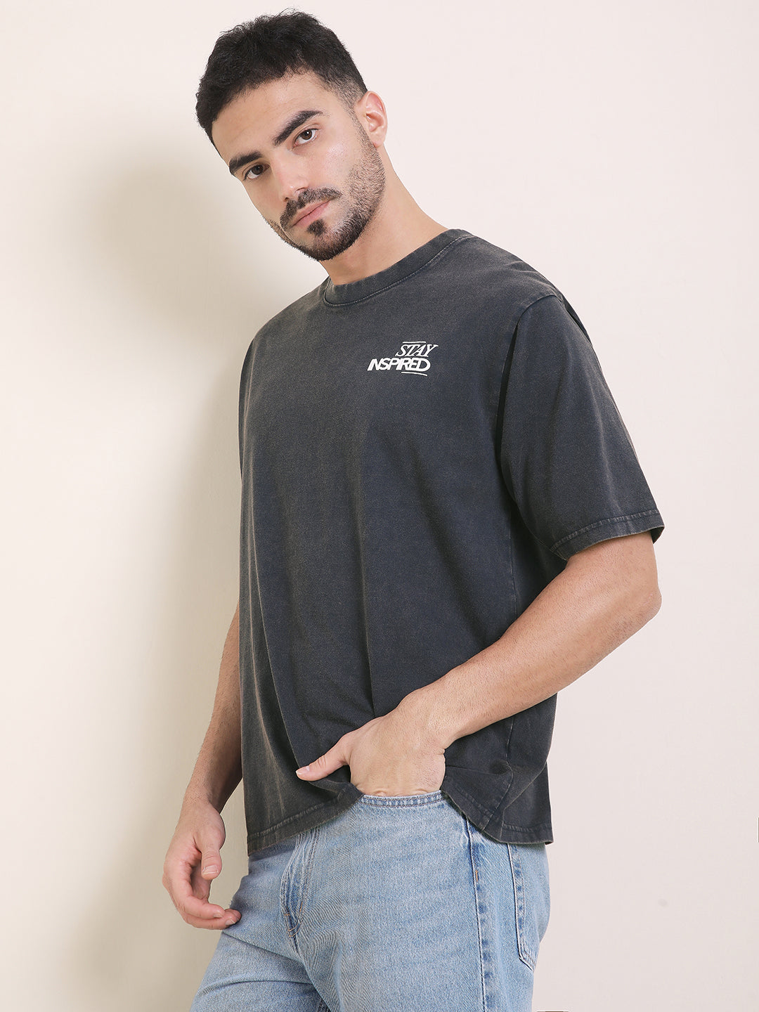 Mens Half Sleeve Round Neck Puff Print Oversized Fit Tshirts