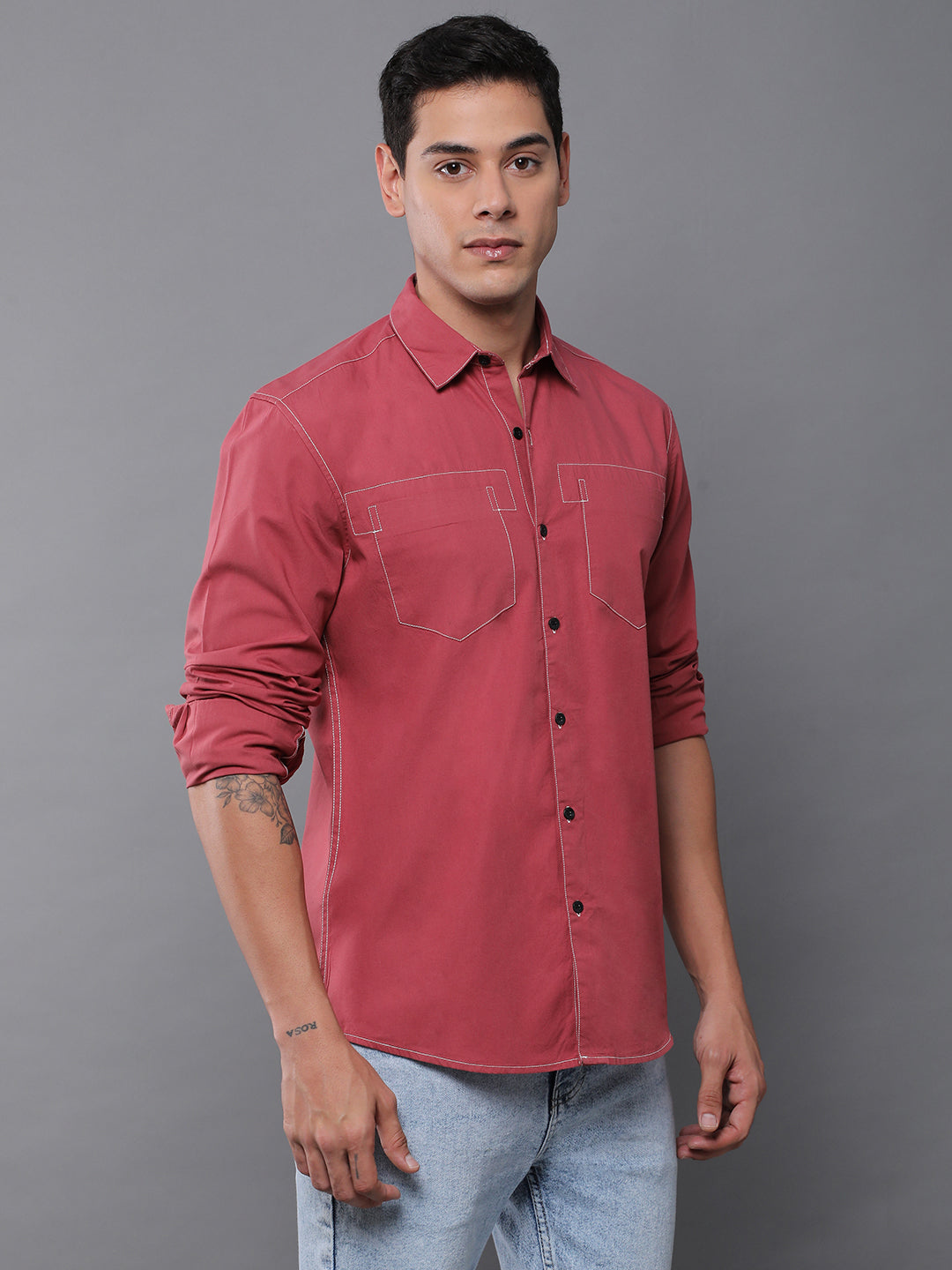 Men Plain Full Sleeve Casual Shirt With Pocket
