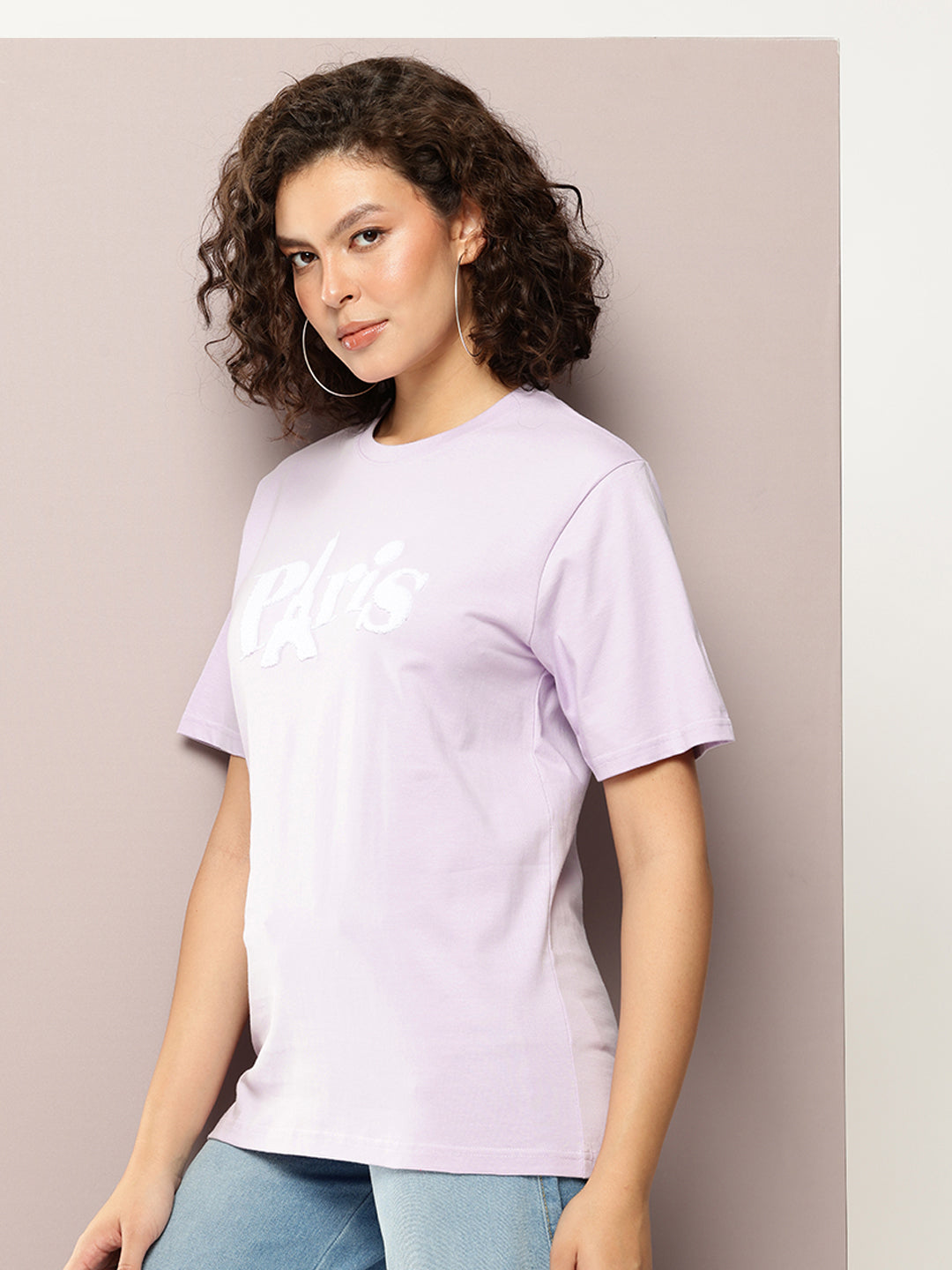 Womens Half Sleeve Round Neck Embroidery Oversized Fit Tshirts