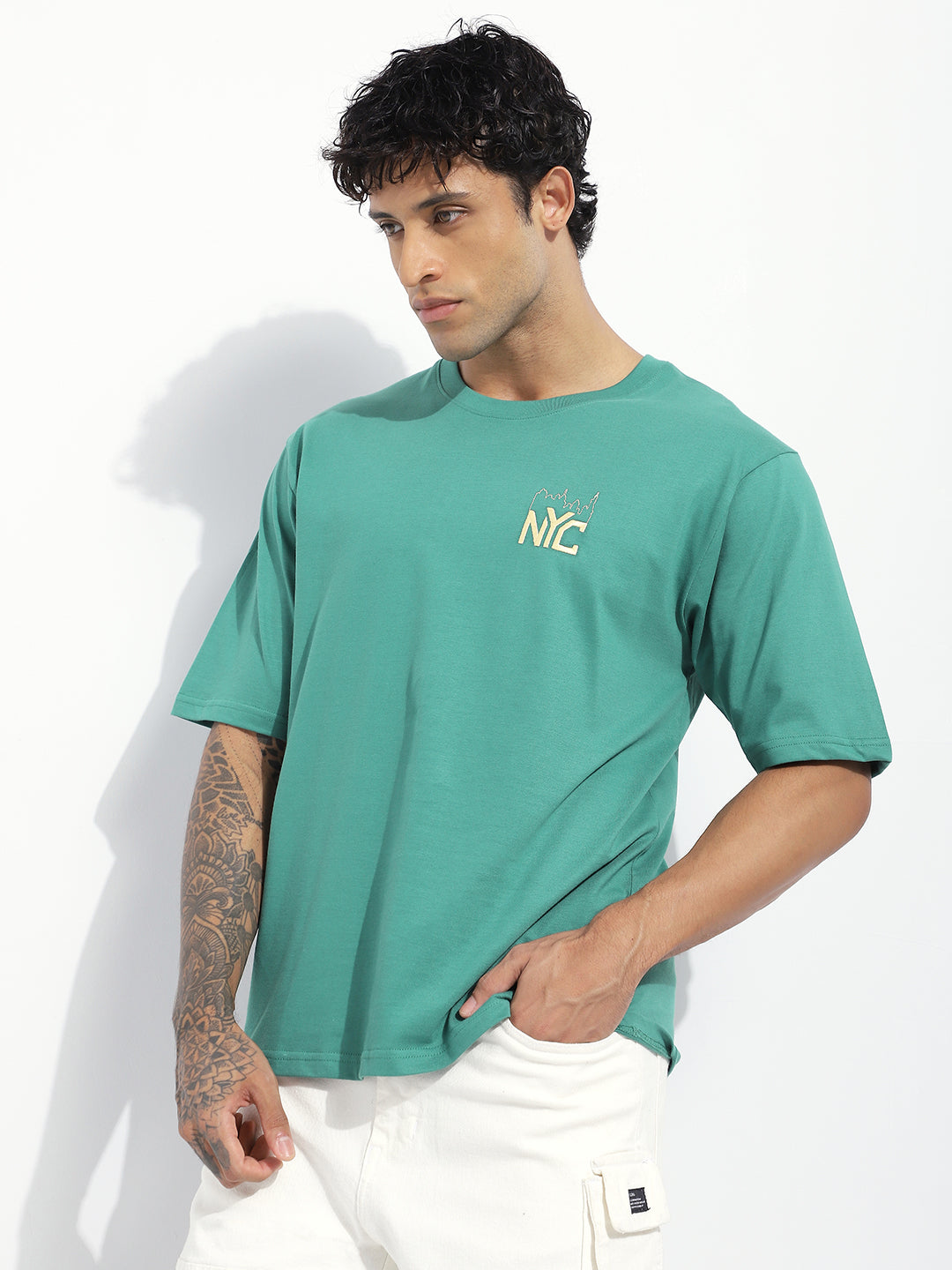 Mens Half Sleeve Round Neck Back Striped Oversized Fit Tshirts