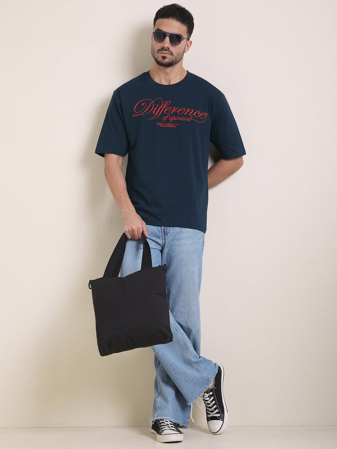 Mens Half Sleeve Round Neck Embroidered Oversized Fit Tshirts