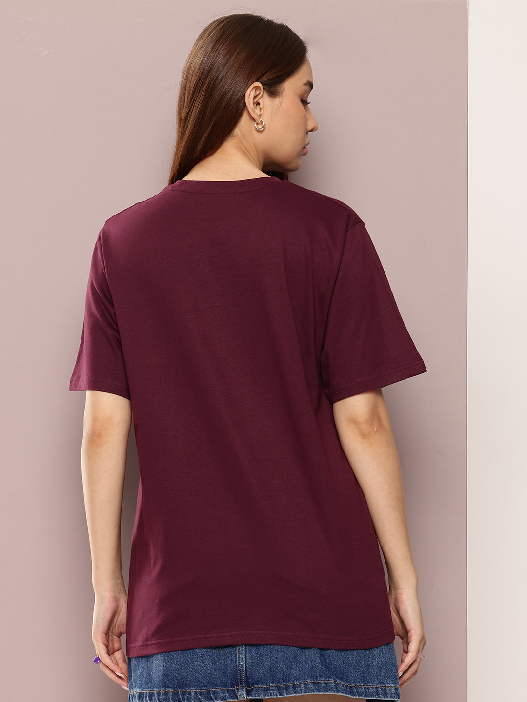 Womens Half Sleeve Round Neck Embroidered Oversized Fit Tshirts