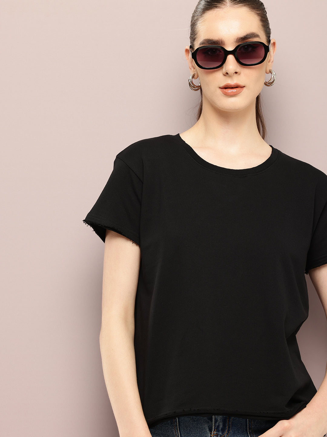 Womens Half Sleeve Round Neck Solid Boxy Fit Tshirts