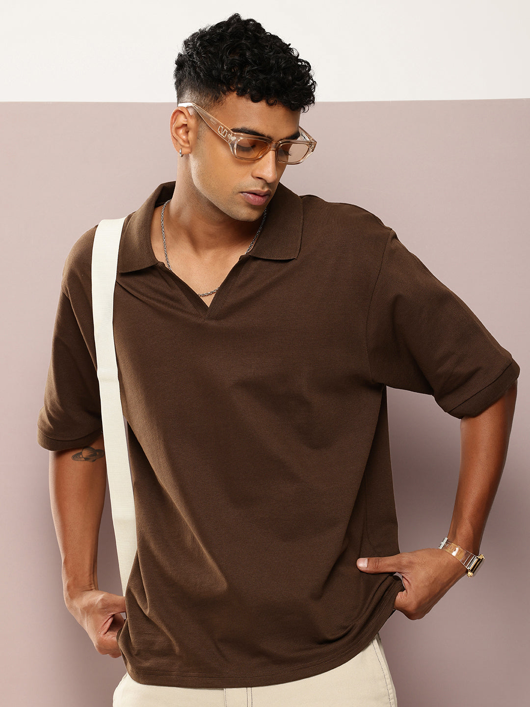 Mens Half Sleeve Polo Neck Solid Oversized Fit Tshirts
