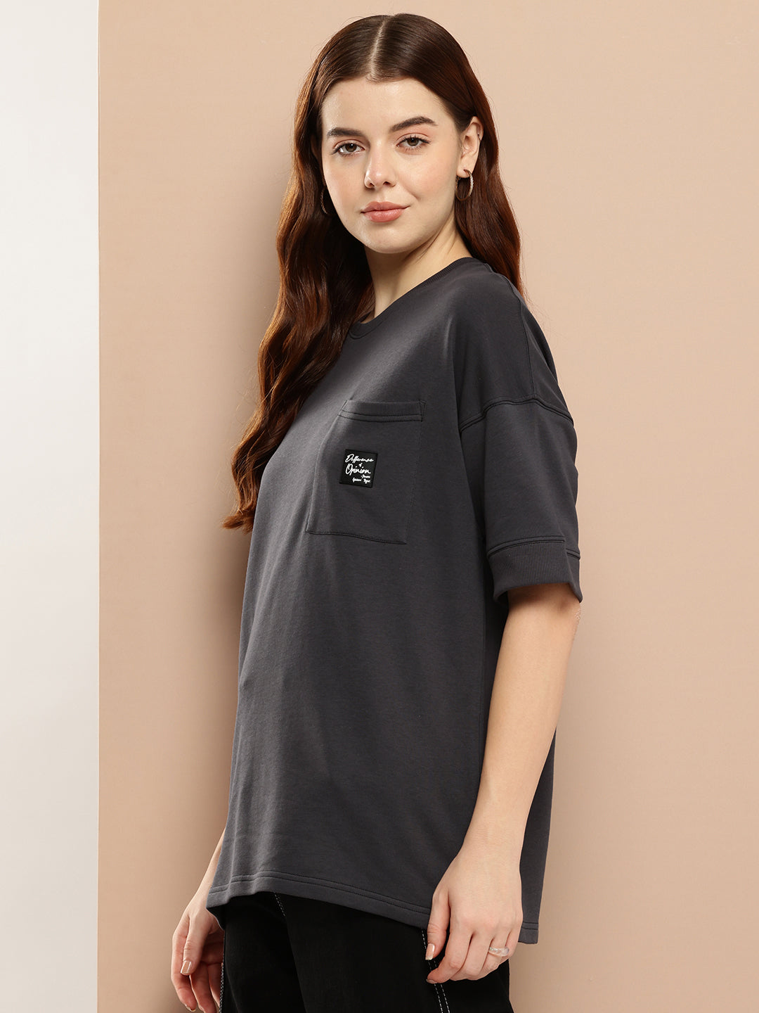 Womens Half Sleeve Round Neck Solid Oversized Fit Tshirts