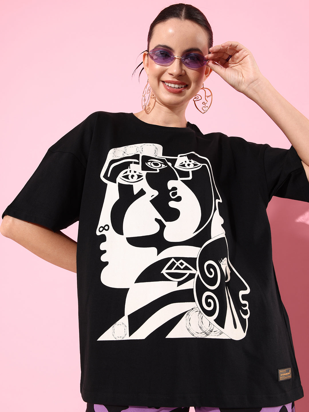 Womens Half Sleeve Drop Shoulder Printed Oversized Fit T-Shirts