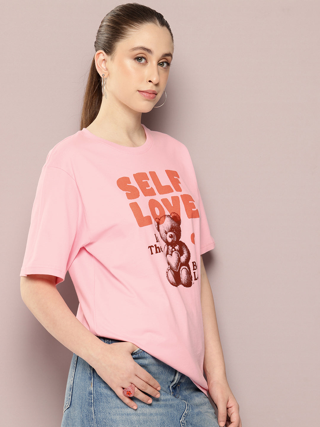 Womens Half Sleeve Round Neck Printed Oversized Fit Tshirts