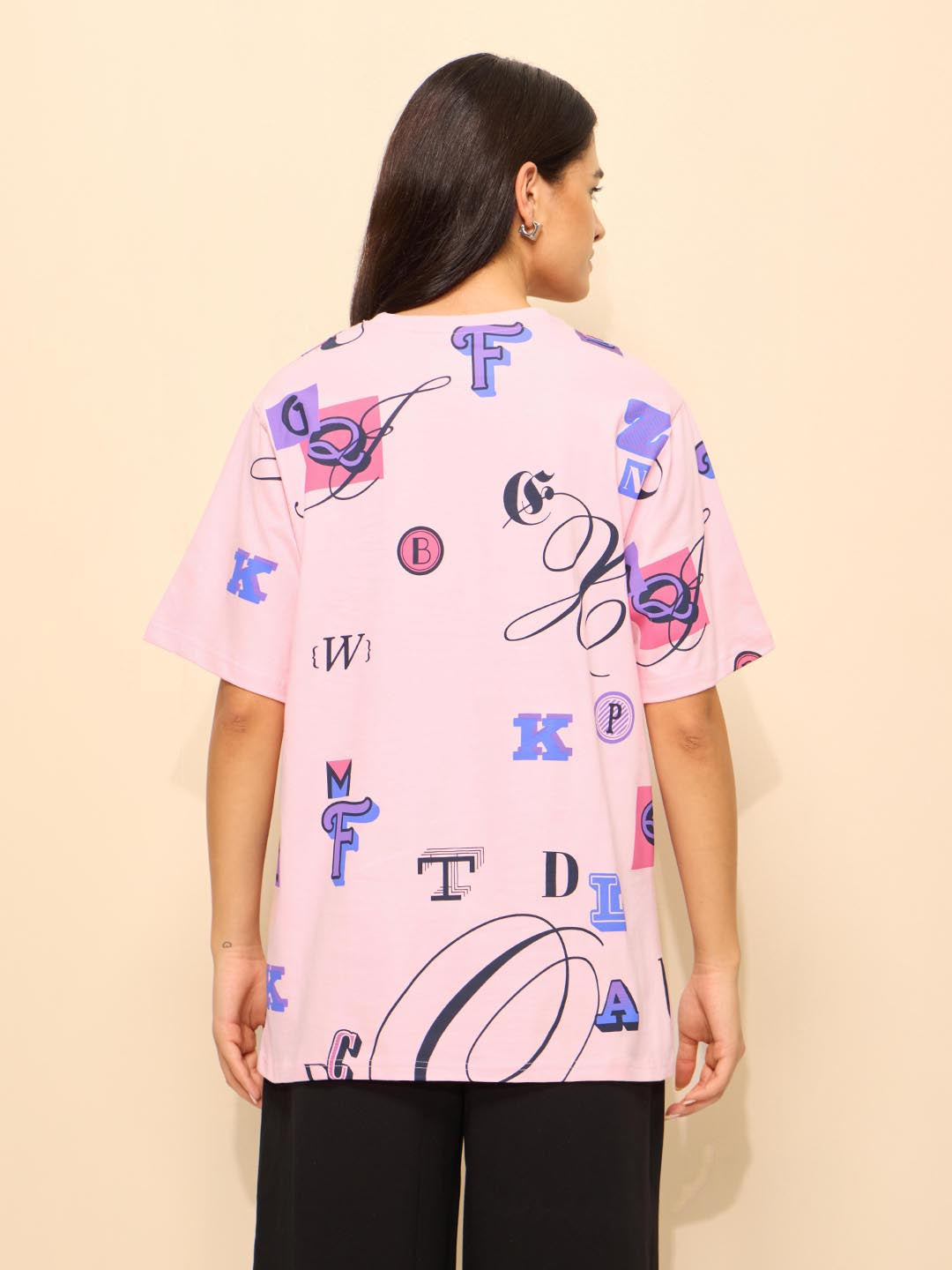 Womens All Over Printed Oversized Fit Cotton T-Shirt