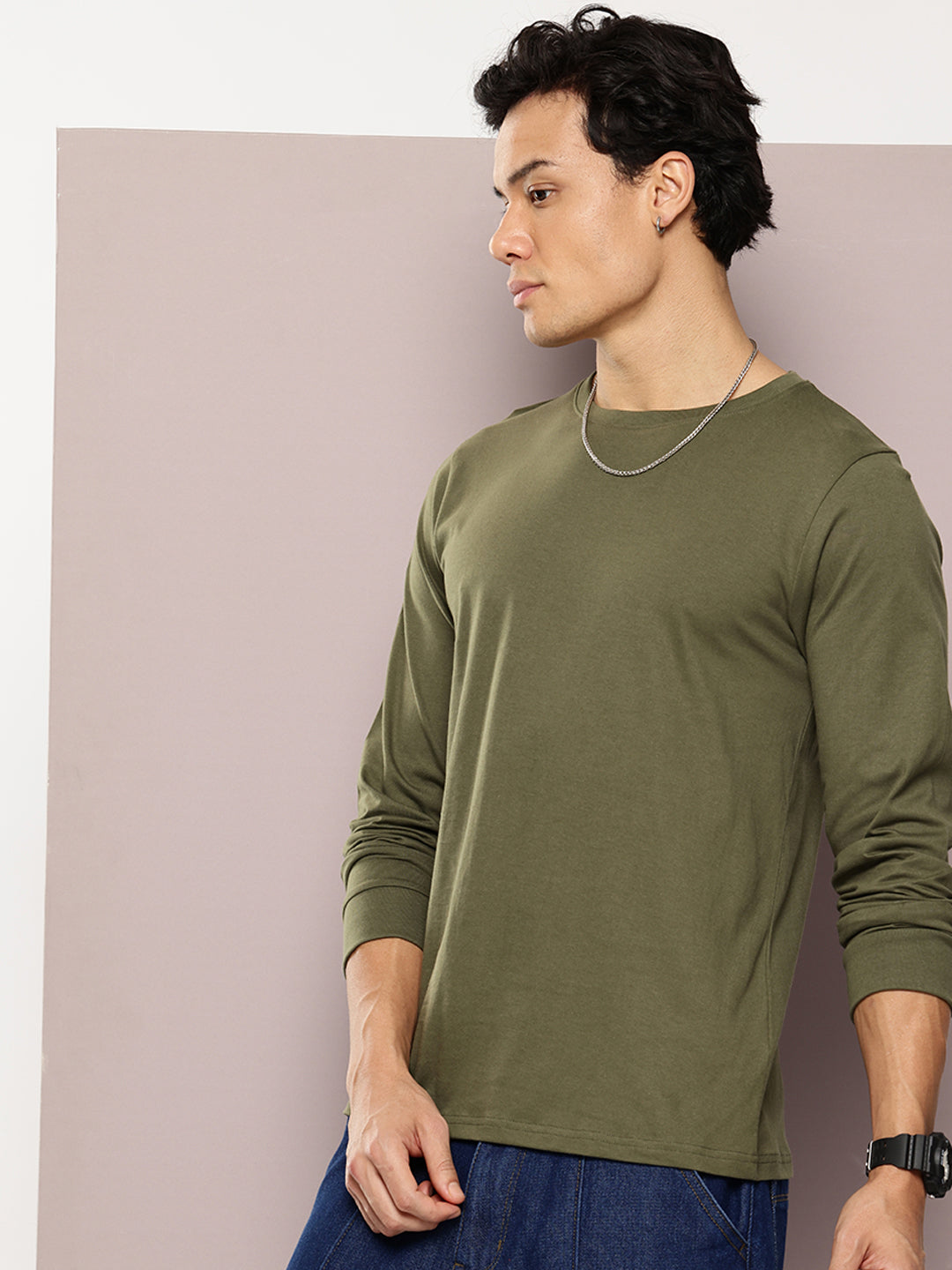 Mens Full Sleeve Round Neck Solid Regular Fit Tshirts