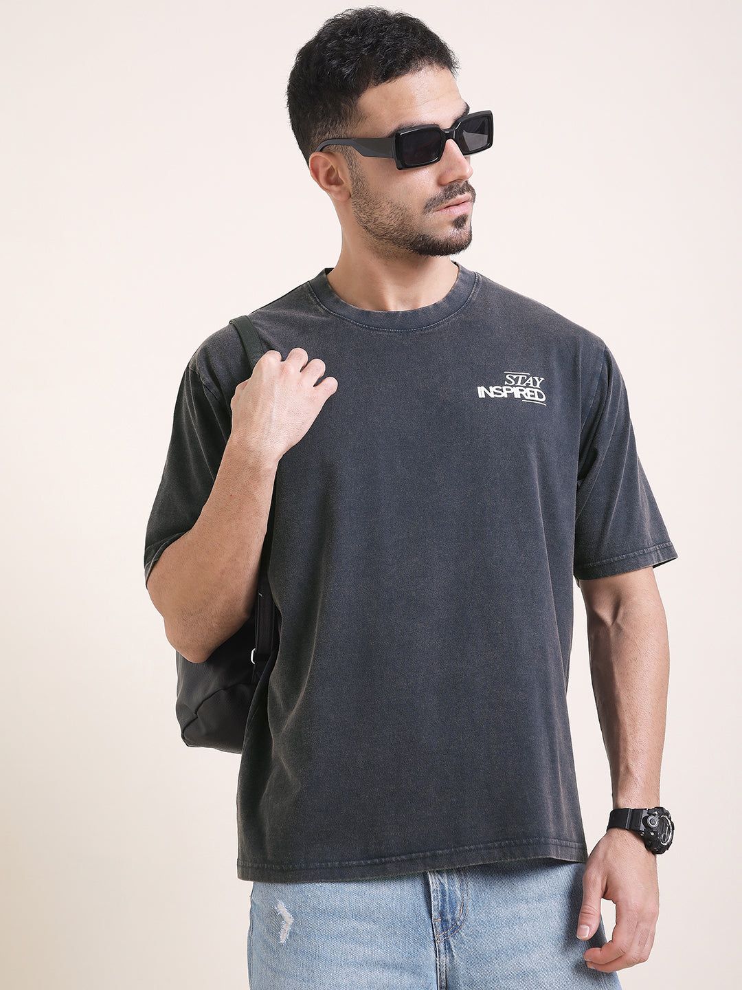 Mens Half Sleeve Round Neck Puff Print Oversized Fit Tshirts