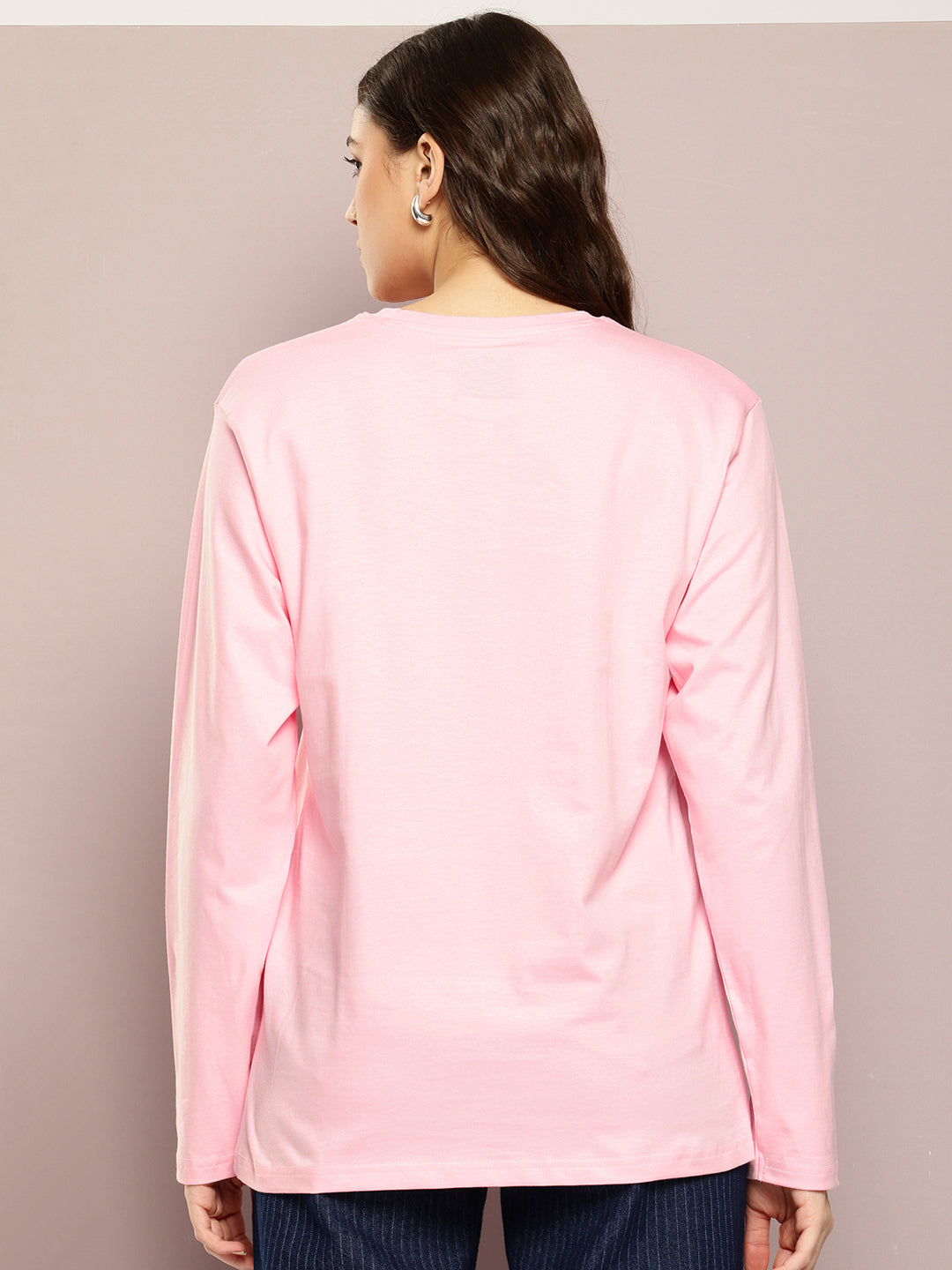 Womens Full Sleeve Round Neck Printed Oversized Fit Tshirts