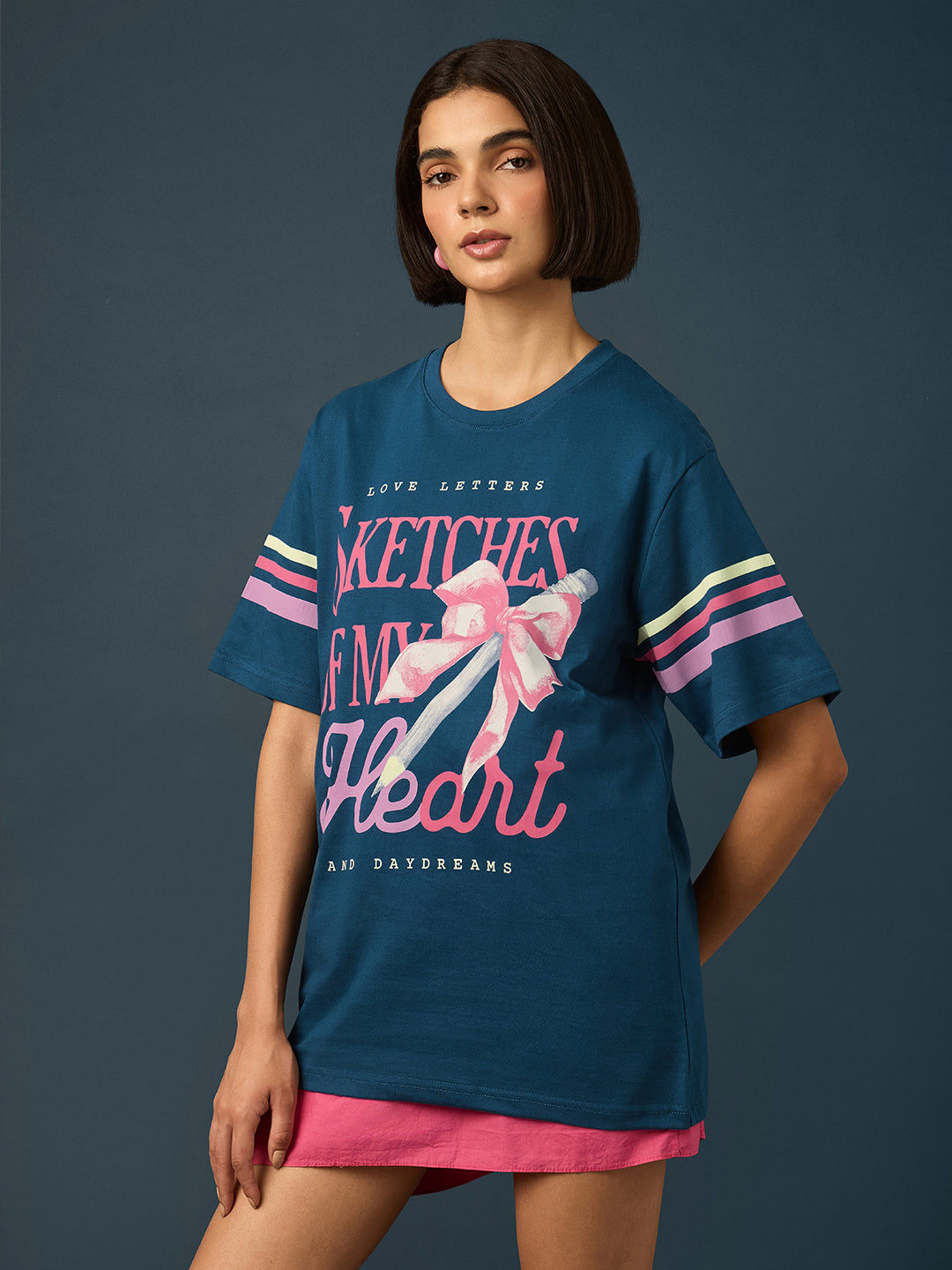 Womens Short Sleeve Printed Oversized Fit Tshirt 