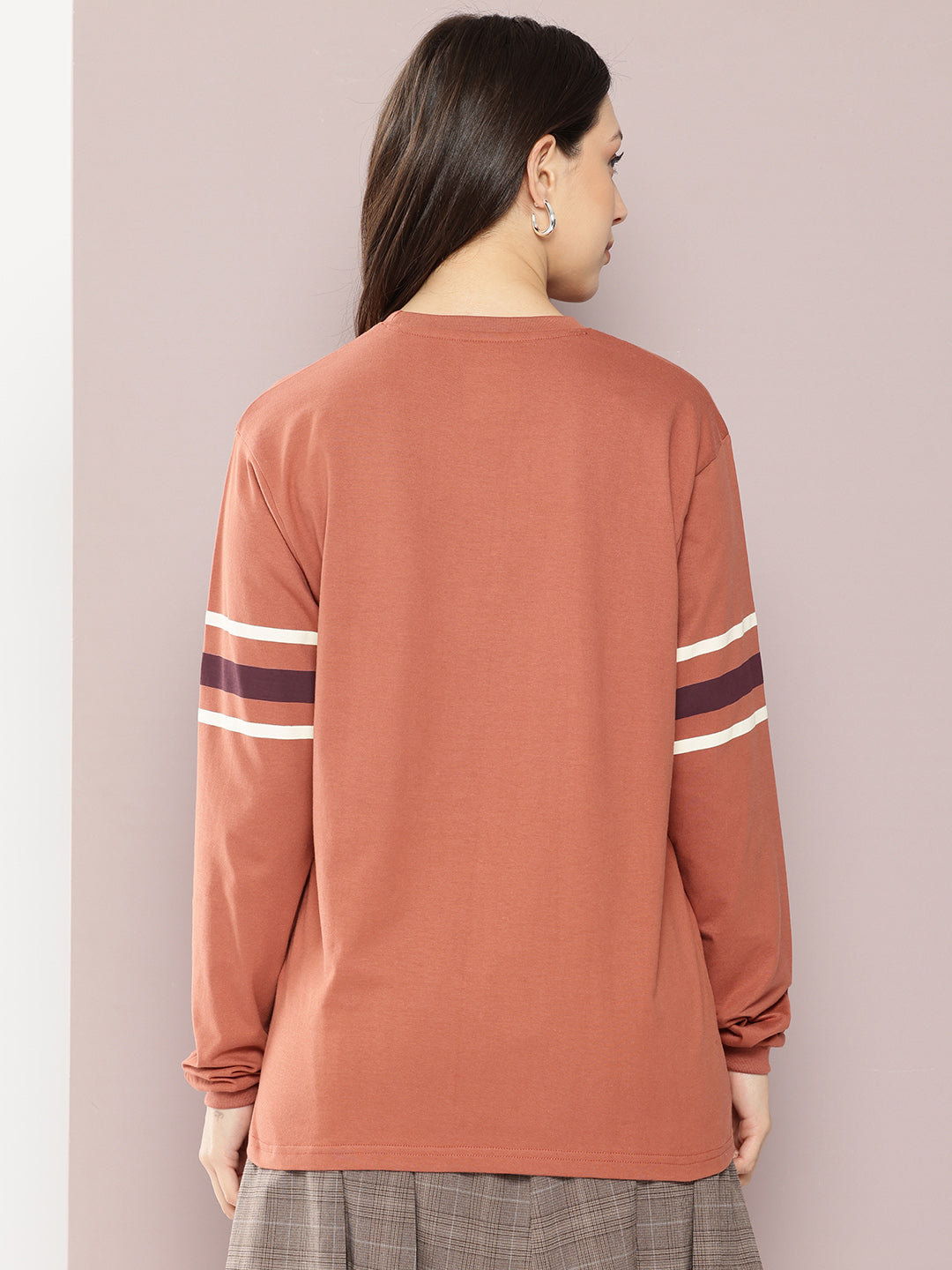 Womens Full Sleeve Round Neck Printed Oversized Fit Tshirts