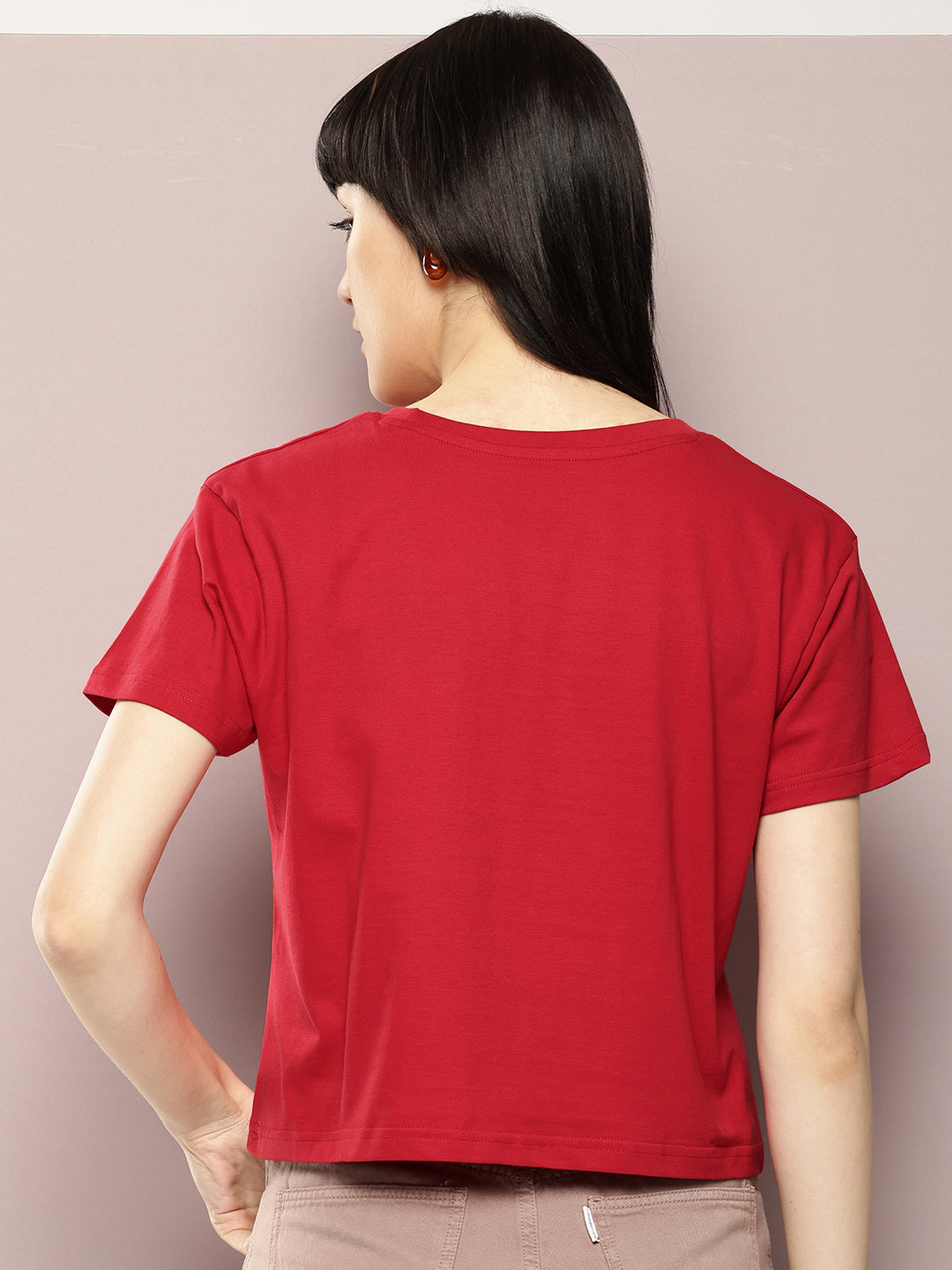 Womens Half Sleeve Round Neck Solid Boxy Fit Tshirts