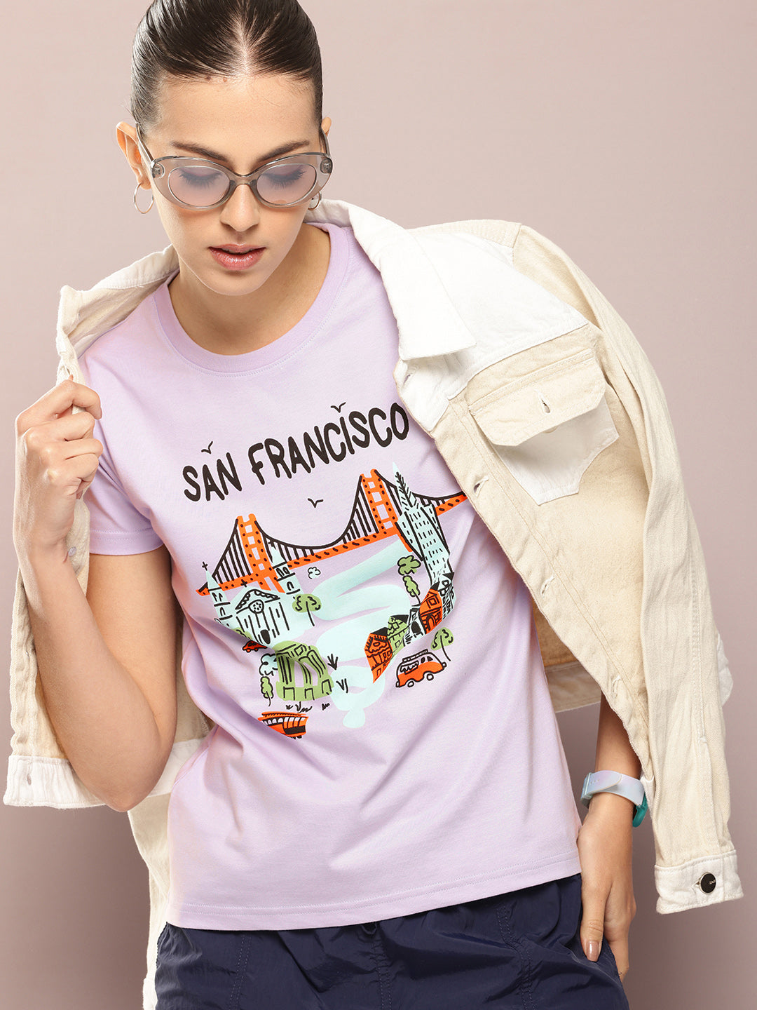 Womens Half Sleeve Round Neck Printed Regular Fit Tshirts