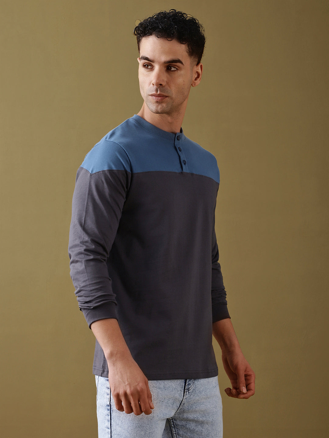 Mens Full Sleeve Henley Neck Regular Fit T-Shirts