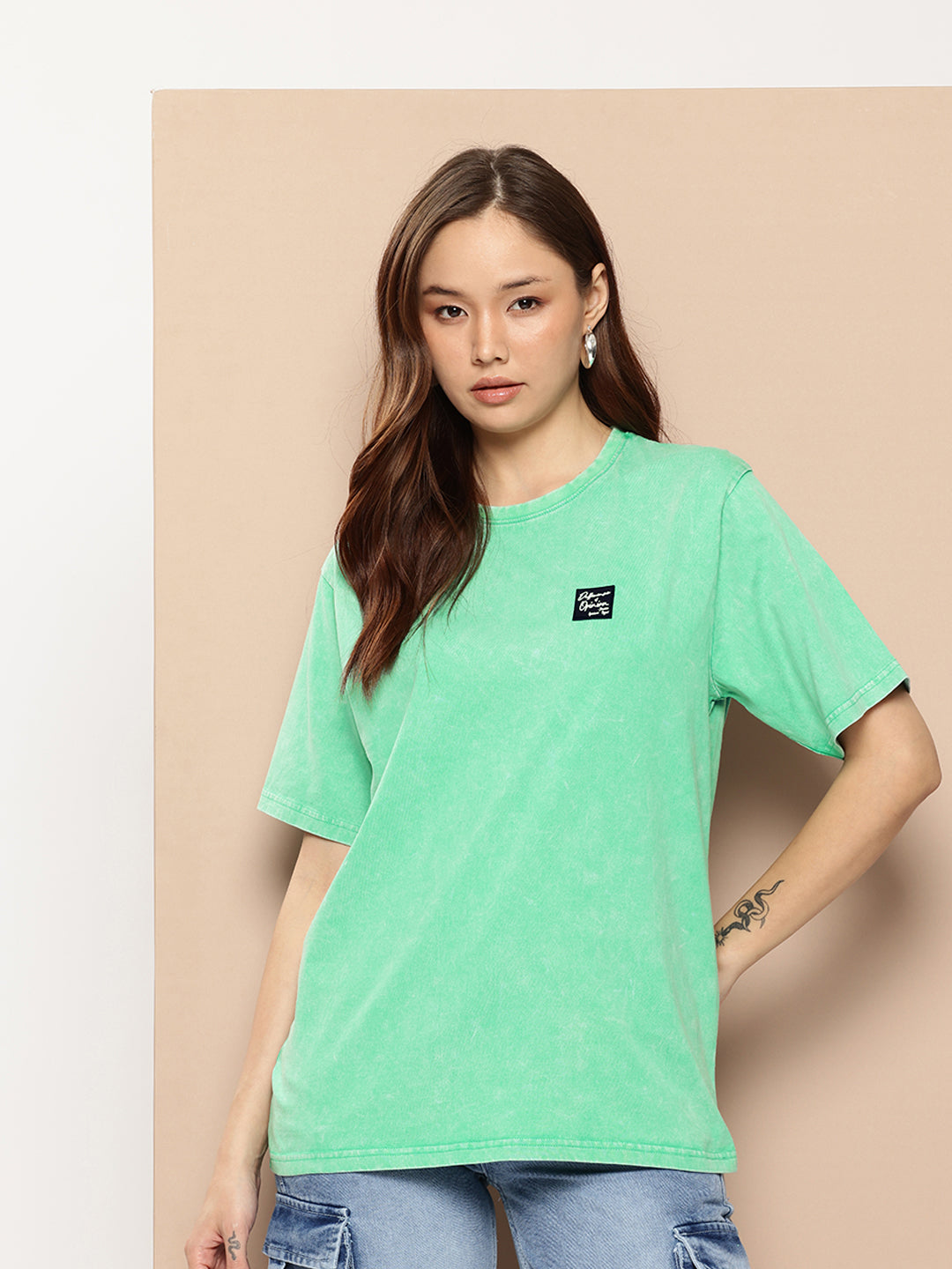 Womens Half Sleeve Round Neck Back Printed Oversized Fit Tshirts