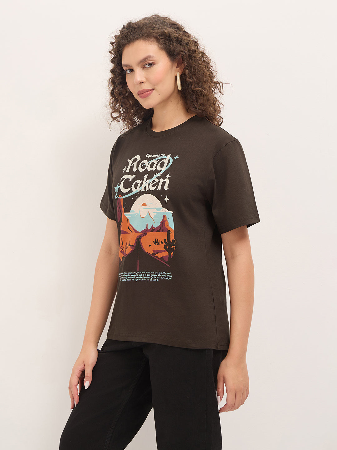 Womens Half Sleeve Round Neck Printed Oversized Fit Tshirts