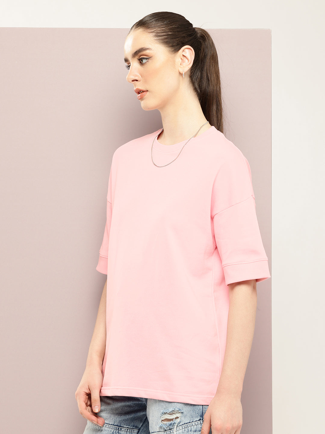 Womens Half Sleeve Round Neck Solid Oversized Fit Tshirts