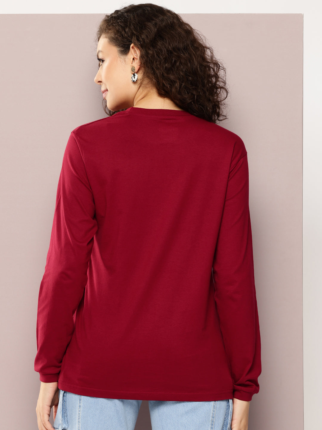 Womens Full Sleeve Round Neck Embroidered Oversized Fit Tshirts
