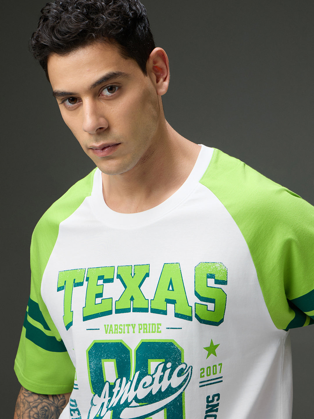 Mens Round Neck Raglan Sleeve Printed Oversized Fit Tshirt