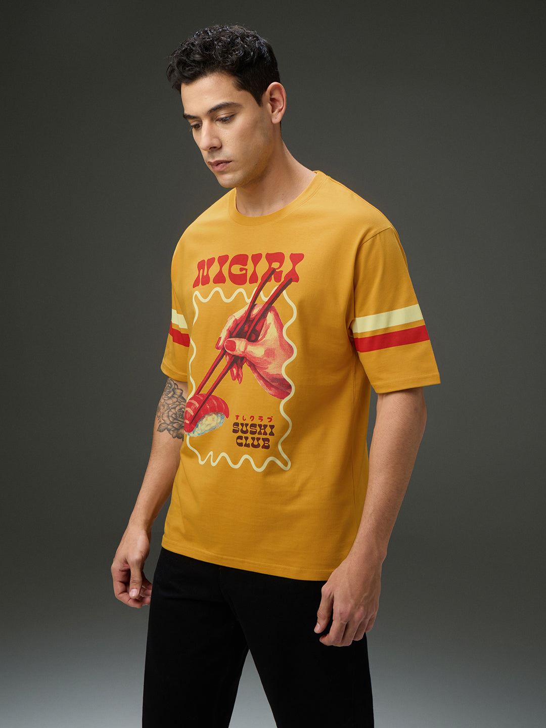 Mens Round Neck Half Sleeve Printed Oversized Fit Tshirt