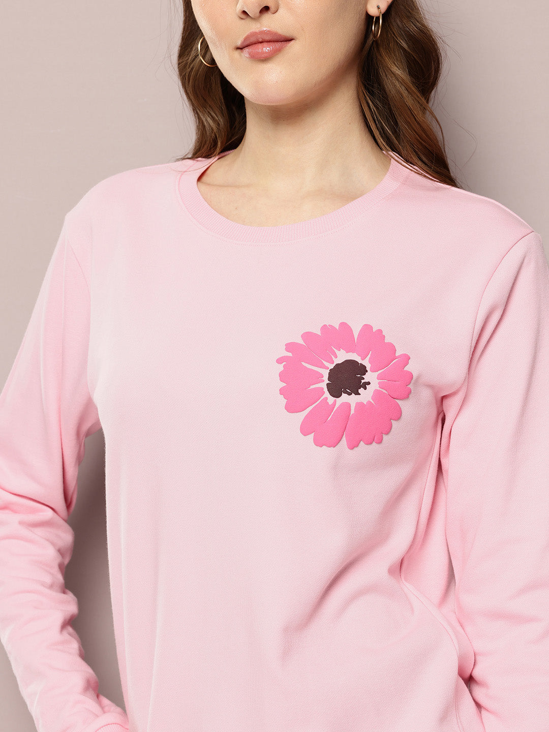 Womens Full Sleeve Round Neck Embellished Relaxed Fit Tshirts
