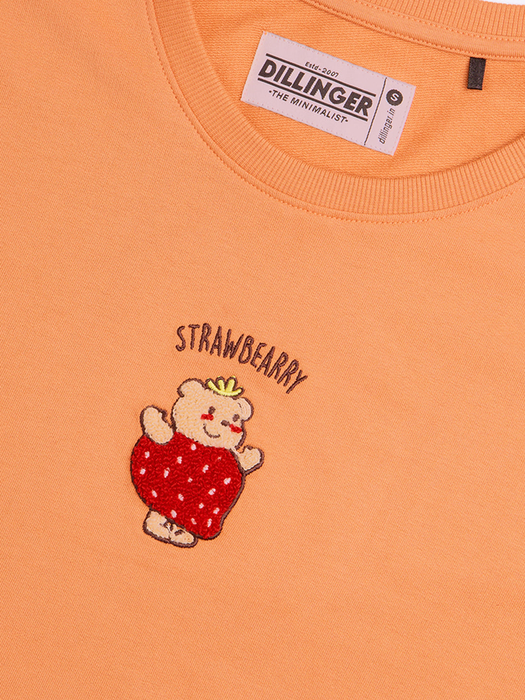 Womens Embroidery Boxy Regular Fit French Terry Cotton Tshirt