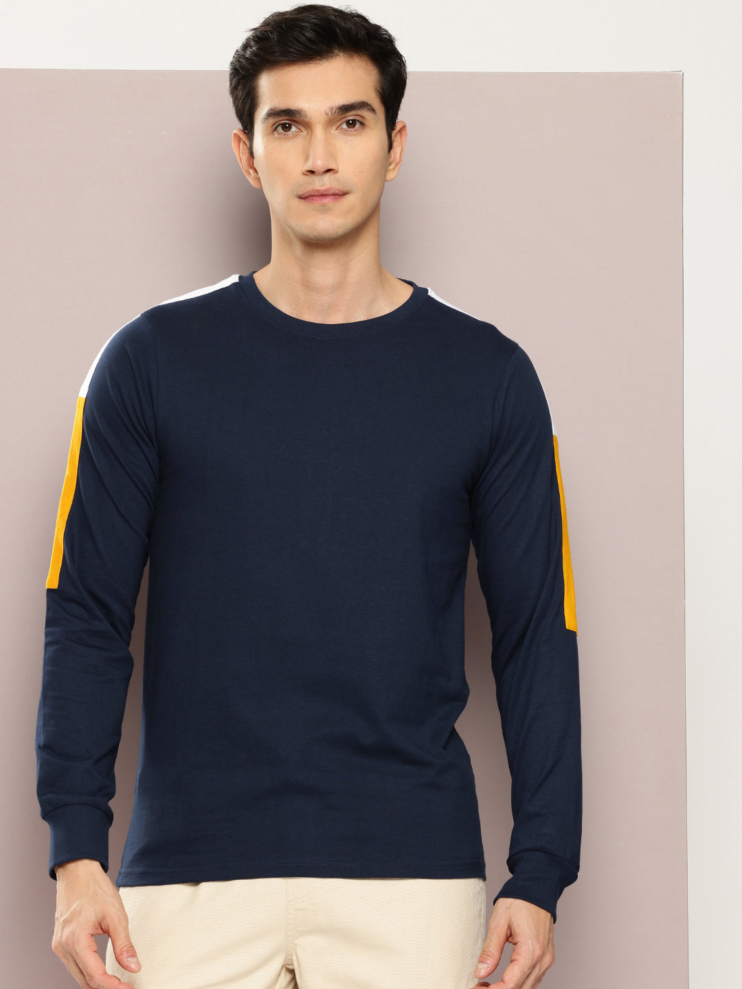 Mens Full Sleeve Round Neck Solid Regular Fit Tshirts