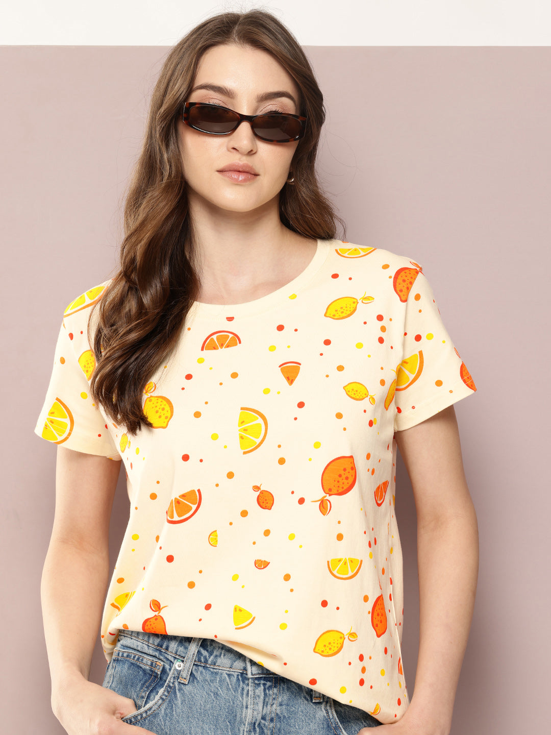 Womens Half Sleeve Round Neck All-Over Printed Boxy Fit Tshirts