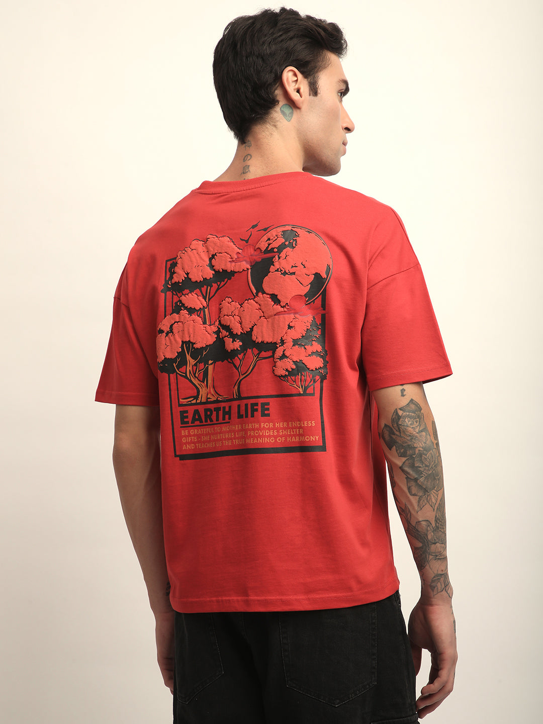 Mens Half Sleeve Drop Shoulder Printed Oversized Fit T-Shirts