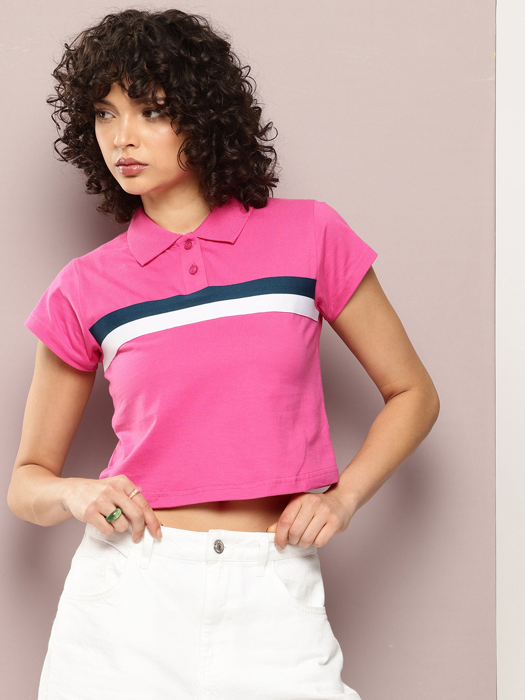Womens Half Sleeve Polo Neck Solid Regular Fit Tshirts