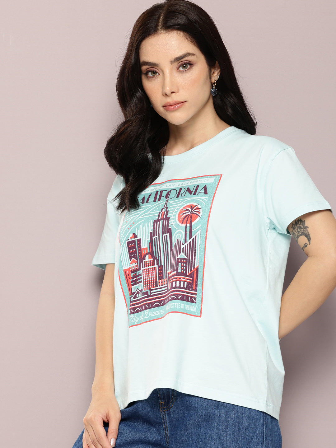 Womens Half Sleeve Round Neck Printed Boxy Fit Tshirts