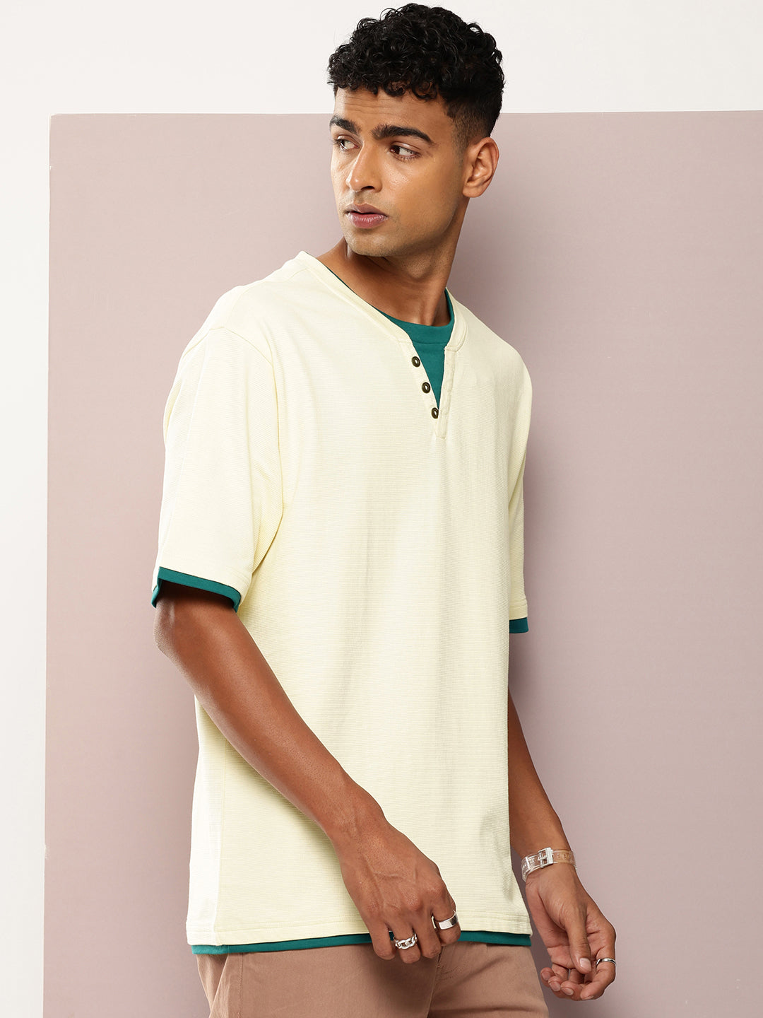 Mens Half Sleeve V-Neck Solid Oversized Fit Tshirts