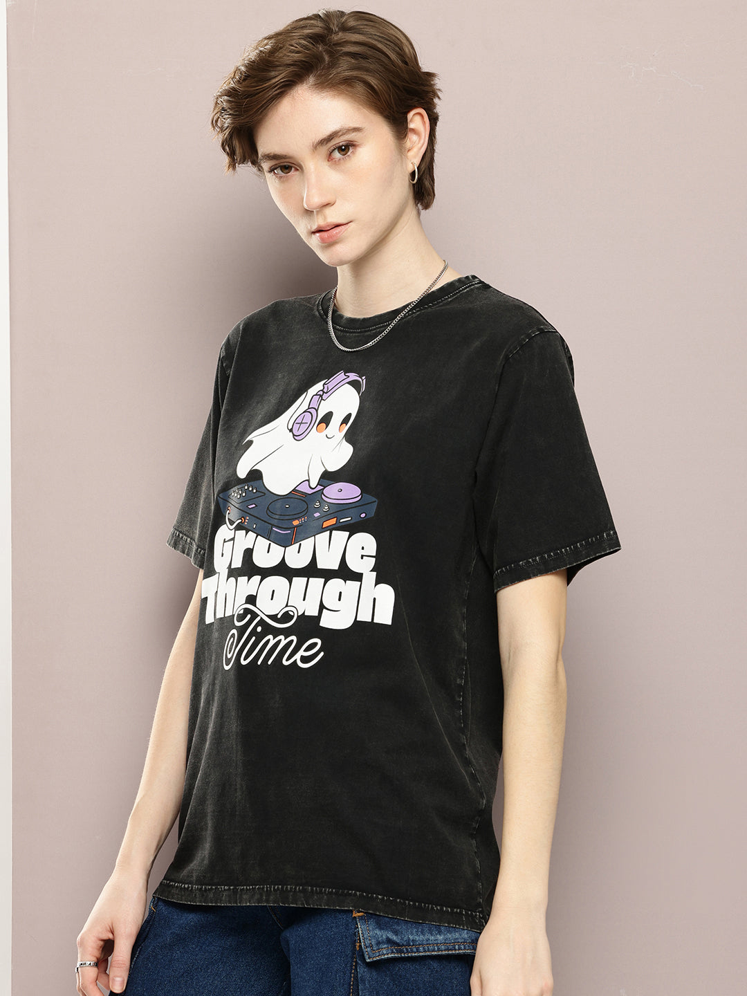 Womens Half Sleeve Round Neck Printed Oversized Fit Tshirts