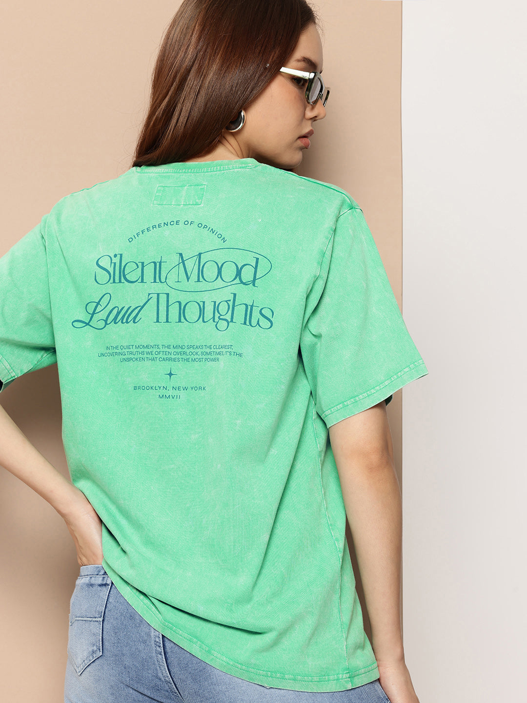 Womens Half Sleeve Round Neck Back Printed Oversized Fit Tshirts