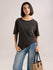 Womens Solid Oversized Slub Jersey Acid Washed  Boat Neck Tshirt