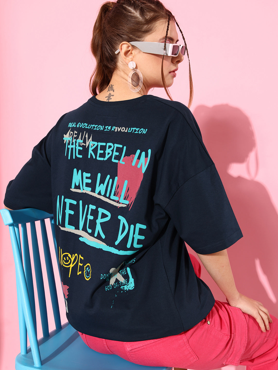 Womens Half Sleeve Drop Shoulder Printed Oversized Fit T-Shirts