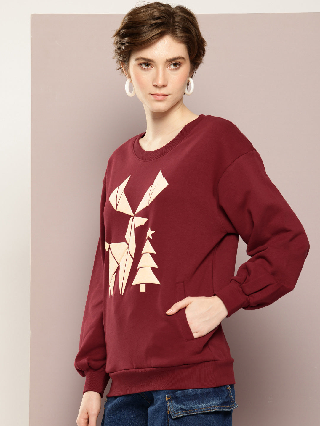 Womens Oversized Puff Printed Sweatshirt