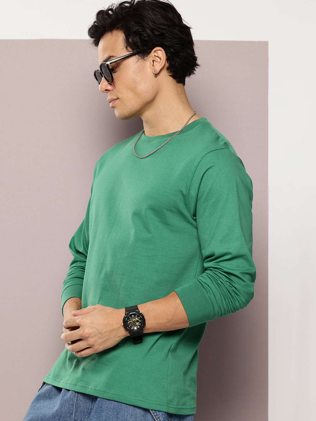 Mens Full Sleeve Round Neck Solid Regular Fit Tshirts