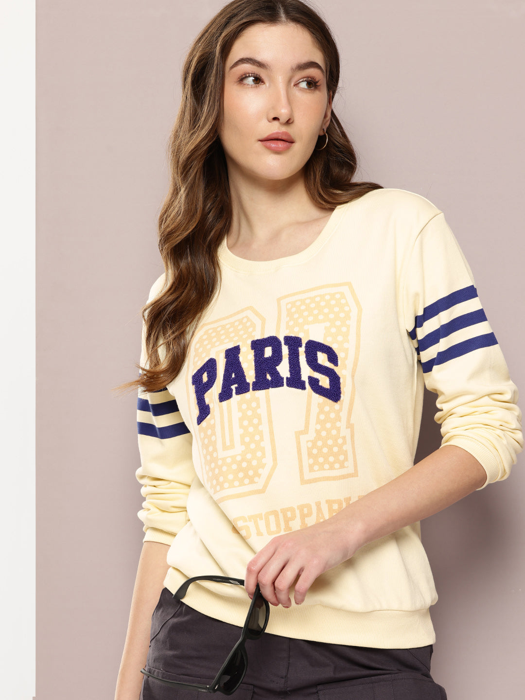 Womens Full Sleeve Round Neck Embroidered Relaxed Fit Tshirts