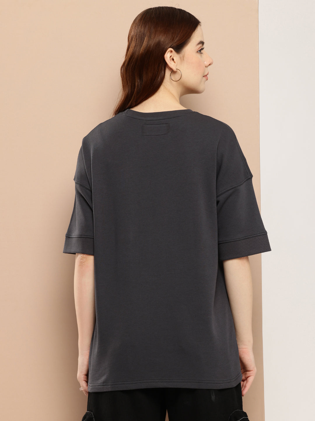 Womens Half Sleeve Round Neck Solid Oversized Fit Tshirts