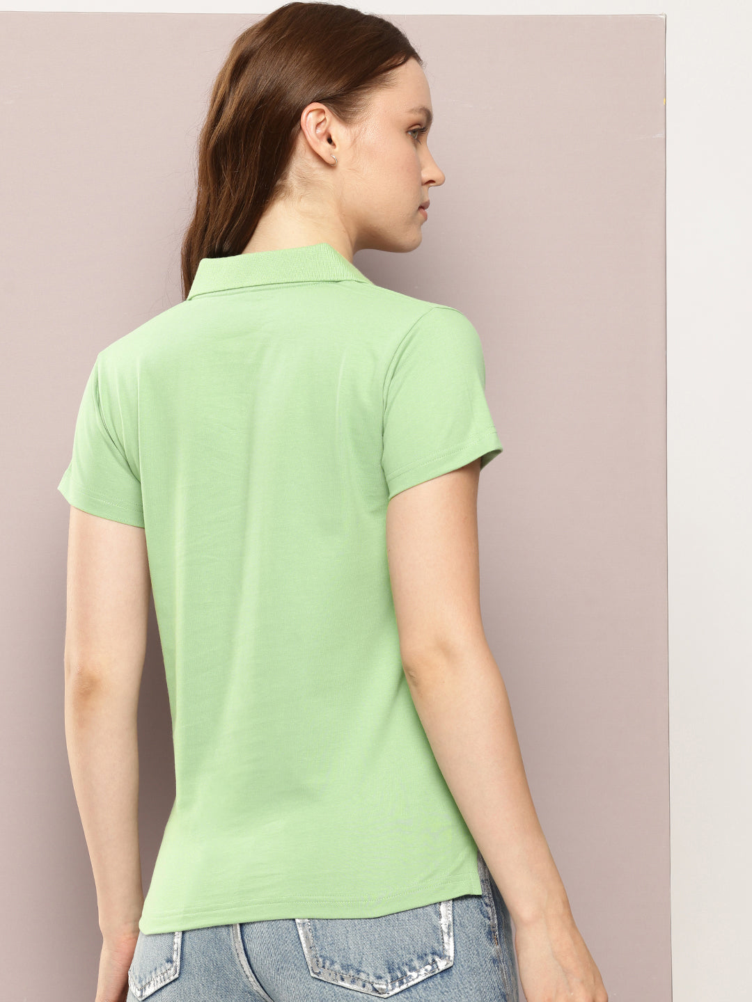 Womens Half Sleeve Polo Neck Solid Regular Fit Tshirts