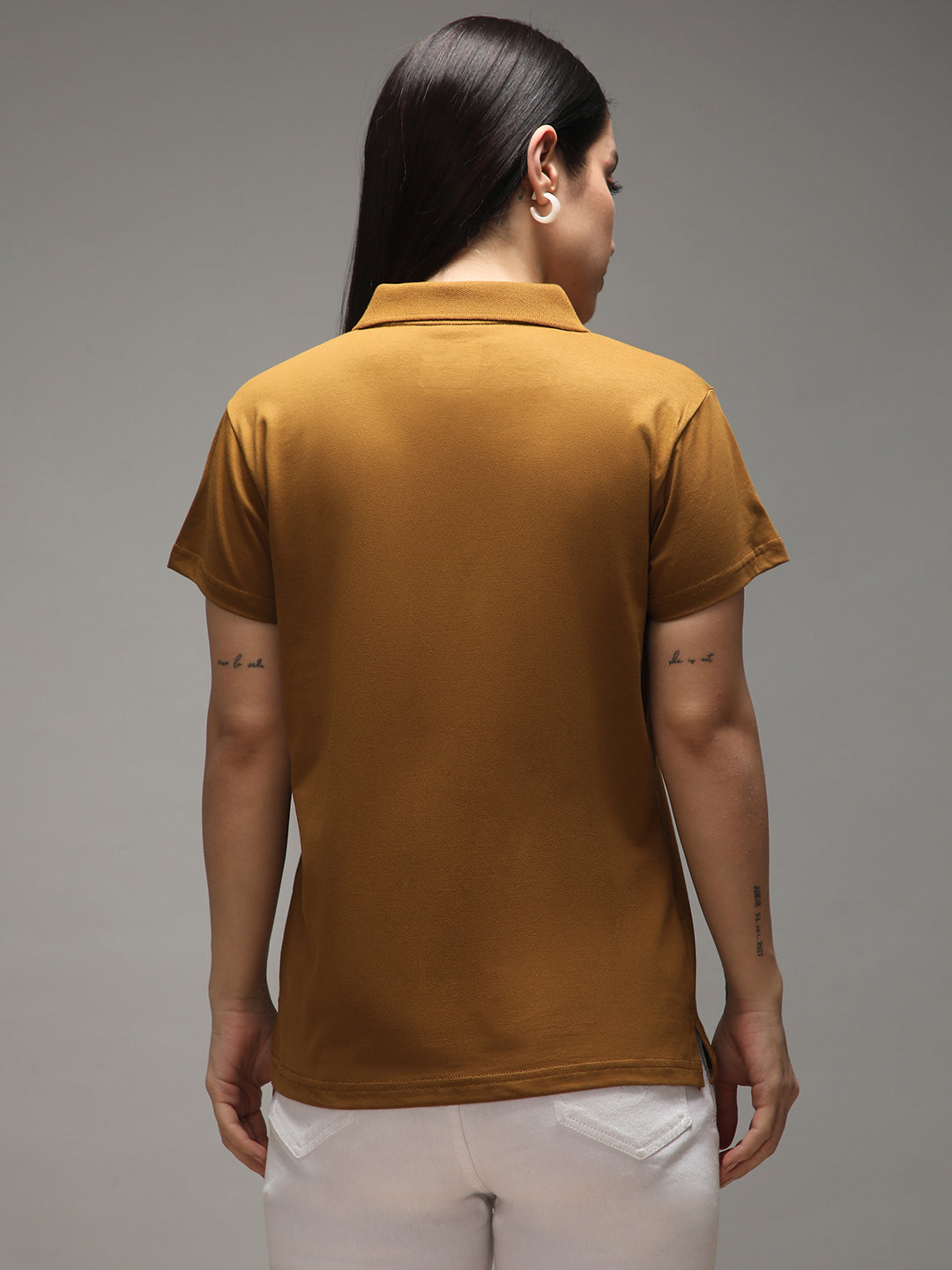 Womens Half Sleeve Polo Neck Solid Regular Fit Tshirts