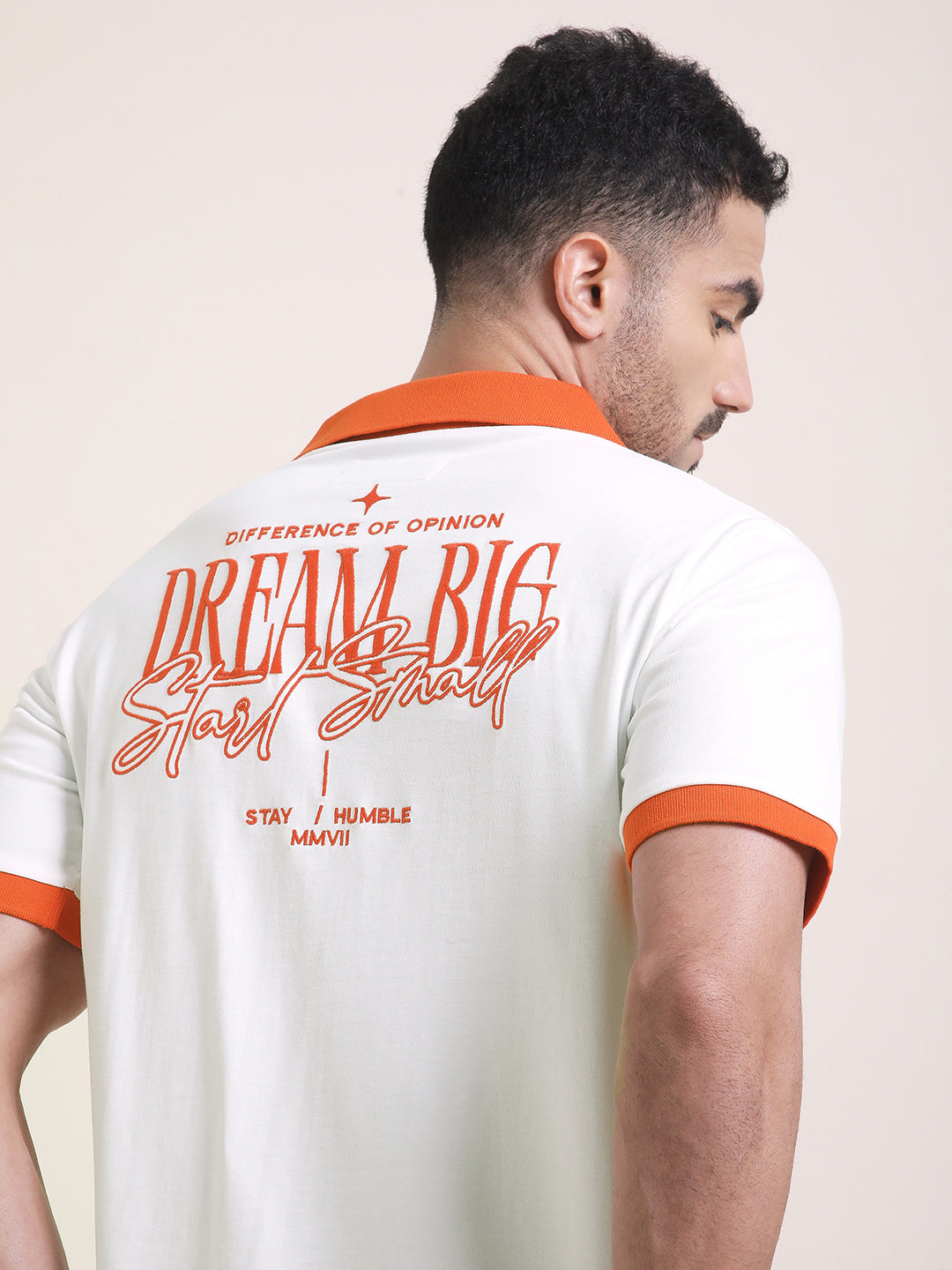 Mens Half Sleeve Polo Neck Back Embroidered Relaxed Fit Tshirts