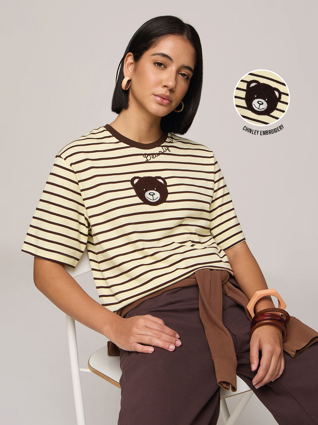 Womens Striped Oversized Fit Cotton T-Shirt