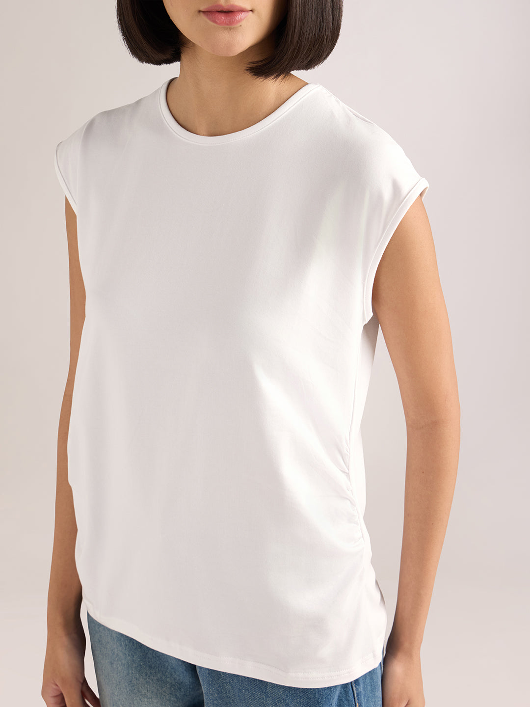 Womens Solid Regular Fit Lycra Jersey Sleeveless Tshirt