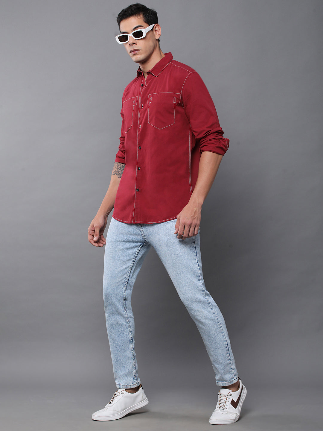 Men Plain Full Sleeve Casual Shirt With Pocket