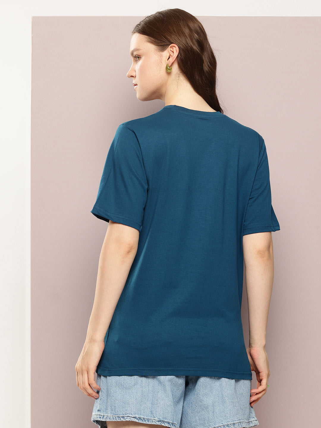 Womens Half Sleeve Round Neck Embroidery Oversized Fit Tshirts