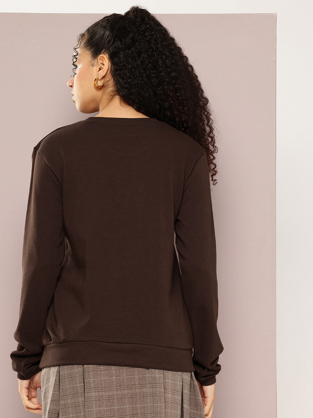 Womens Full Sleeve Round Neck Solid Relaxed Fit Tshirts